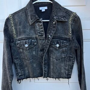 Forever 21 Black Jean Jacket with Edgy Studs